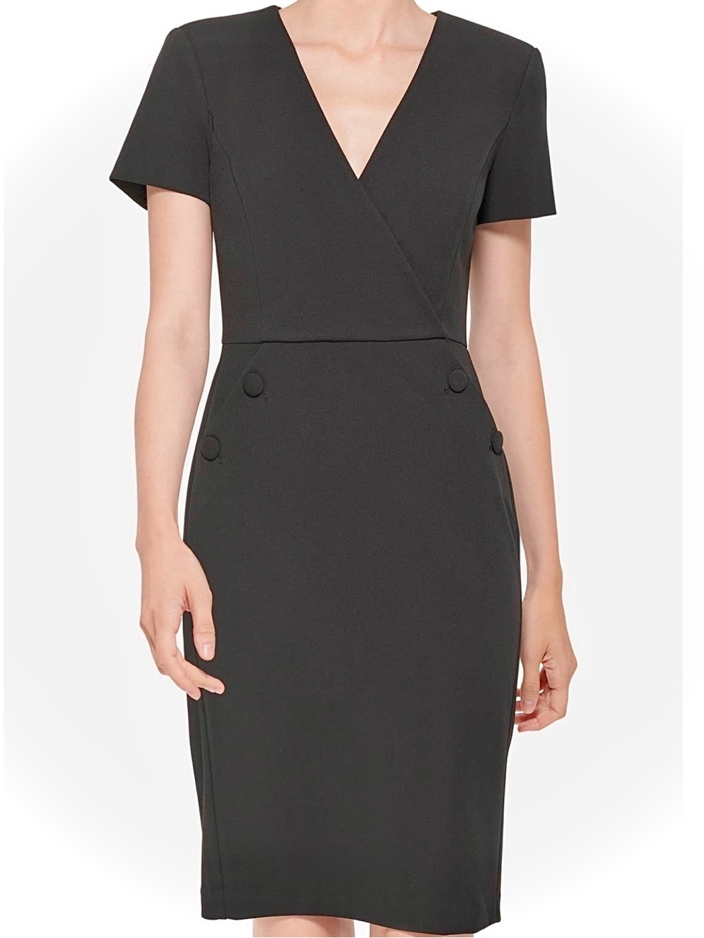 ✅NEW “Calvin Klein” Elegant V-Neck Button Sheath Dress